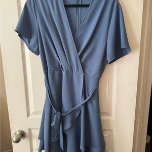 Amazon Blue Wrap-Style Short Sleeve Dress